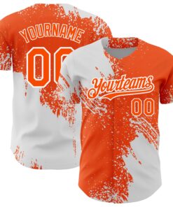 Custom Orange White 3D Pattern Design Abstract Brush Stroke Authentic Baseball Jersey