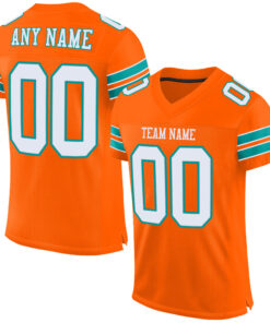 Custom Orange White-Aqua Mesh Authentic Football Jersey