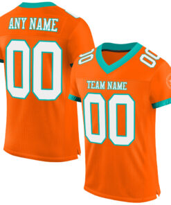 Custom Orange White-Aqua Mesh Authentic Football Jersey