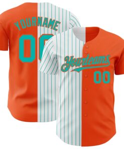 Custom Orange White-Aqua Pinstripe Authentic Split Fashion Baseball Jersey