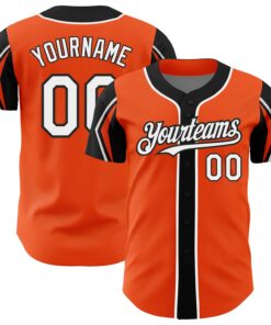 Custom Orange White-Black 3 Colors Arm Shapes Authentic Baseball Jersey
