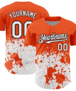 Custom Orange White-Black 3D Pattern Design Abstract Splash Grunge Art Authentic Baseball Jersey