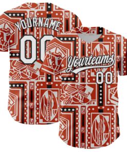 Custom Orange White-Black 3D Pattern Design Black History Month Authentic Baseball Jersey