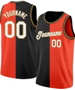 Custom Orange White-Black Authentic Split Fashion Basketball Jersey
