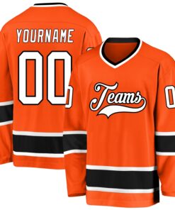 Custom Orange White-Black Hockey Jersey