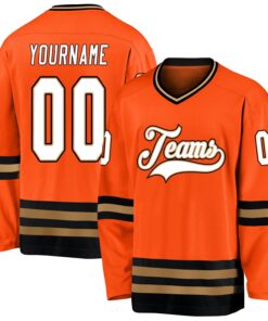 Custom Orange White-Black Hockey Jersey