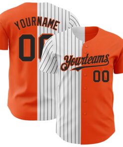 Custom Orange White-Black Pinstripe Authentic Split Fashion Baseball Jersey