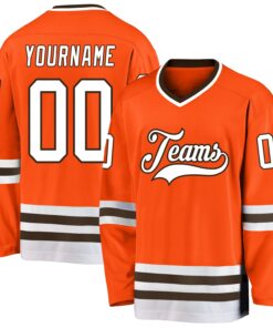Custom Orange White-Brown Hockey Jersey