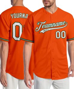 Custom Orange White-Green Authentic Baseball Jersey