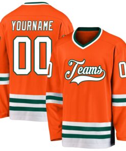 Custom Orange White-Green Hockey Jersey