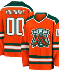 Custom Orange White-Green Hockey Jersey