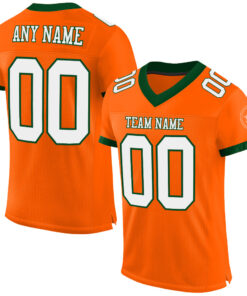 Custom Orange White-Green Mesh Authentic Football Jersey