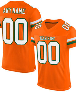 Custom Orange White-Green Mesh Authentic Football Jersey