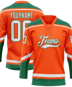Custom Orange White-Kelly Green Hockey Lace Neck Jersey