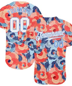 Custom Orange White-Light Blue 3D Pattern Design Flowers Authentic Baseball Jersey