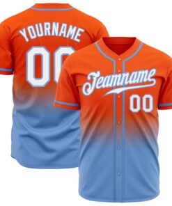 Custom Orange White-Light Blue Authentic Fade Fashion Baseball Jersey