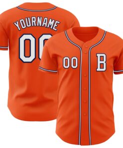 Custom Orange White-Navy Authentic Baseball Jersey