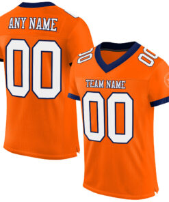 Custom Orange White-Navy Mesh Authentic Football Jersey