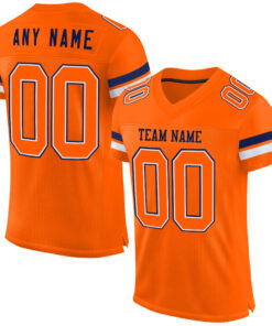 Custom Orange White-Navy Mesh Authentic Football Jersey