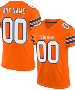 Custom Orange White-Navy Mesh Authentic Football Jersey