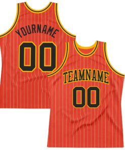 Custom Orange White Pinstripe Black-Gold Authentic Basketball Jersey