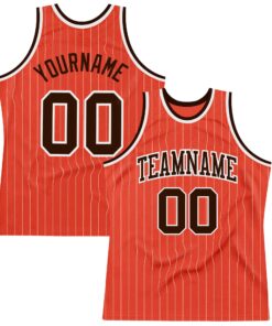 Custom Orange White Pinstripe Brown Authentic Basketball Jersey