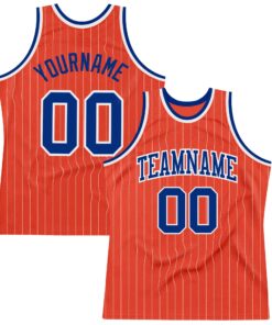 Custom Orange White Pinstripe Royal Authentic Basketball Jersey