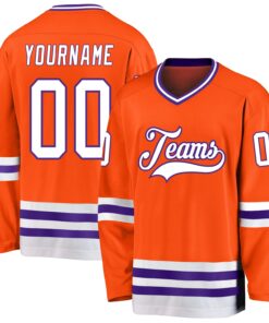 Custom Orange White-Purple Hockey Jersey