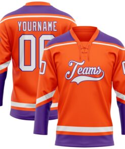 Custom Orange White-Purple Hockey Lace Neck Jersey