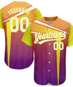 Custom Orange White Purple-Neon Yellow 3D Pattern Design Abstract Sport Authentic Baseball Jersey