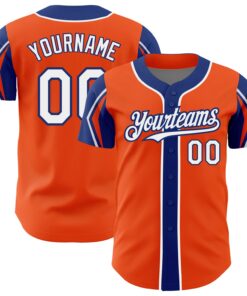 Custom Orange White-Royal 3 Colors Arm Shapes Authentic Baseball Jersey