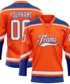 Custom Orange White-Royal Hockey Lace Neck Jersey