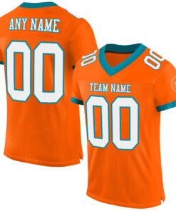 Custom Orange White-Teal Mesh Authentic Football Jersey