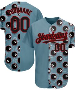 Custom Panther Blue Black-Red 3D Pattern Design Billiards Snooker 8 Ball Authentic Baseball Jersey
