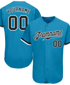 Custom Panther Blue Black-White Authentic Baseball Jersey