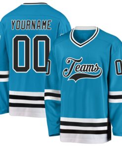 Custom Panther Blue Black-White Hockey Jersey