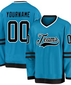 Custom Panther Blue Black-White Hockey Jersey