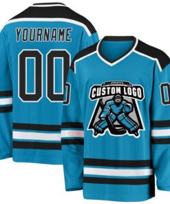 Custom Panther Blue Black-White Hockey Jersey