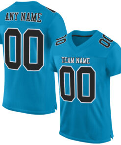 Custom Panther Blue Black-White Mesh Authentic Football Jersey