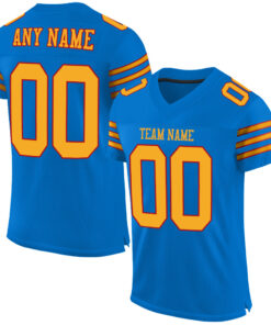 Custom Panther Blue Gold-Red Mesh Authentic Football Jersey