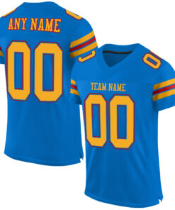 Custom Panther Blue Gold-Red Mesh Authentic Football Jersey