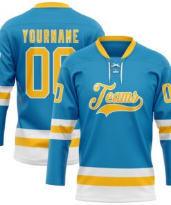 Custom Panther Blue Gold-White Hockey Lace Neck Jersey