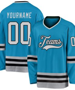 Custom Panther Blue Gray-Black Hockey Jersey