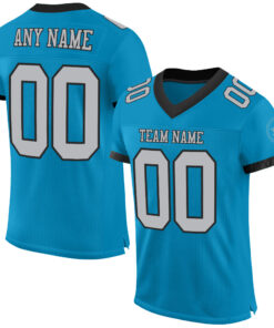 Custom Panther Blue Gray-Black Mesh Authentic Football Jersey