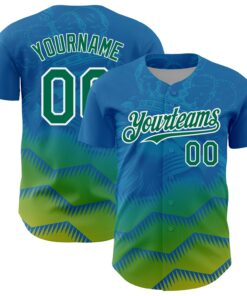 Custom Panther Blue Kelly Green-White 3D Pattern Design Animal Lion Authentic Baseball Jersey