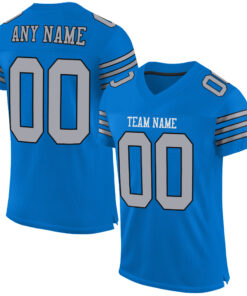 Custom Panther Blue Light Gray-Black Mesh Authentic Football Jersey