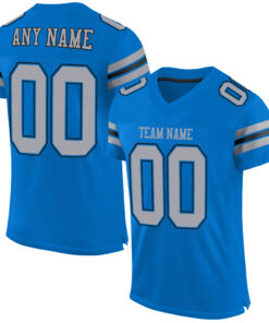 Custom Panther Blue Light Gray-Black Mesh Authentic Football Jersey