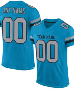 Custom Panther Blue Light Gray-Black Mesh Authentic Football Jersey