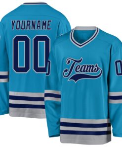 Custom Panther Blue Navy-Gray Hockey Jersey