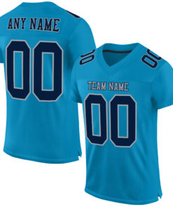 Custom Panther Blue Navy-Gray Mesh Authentic Football Jersey